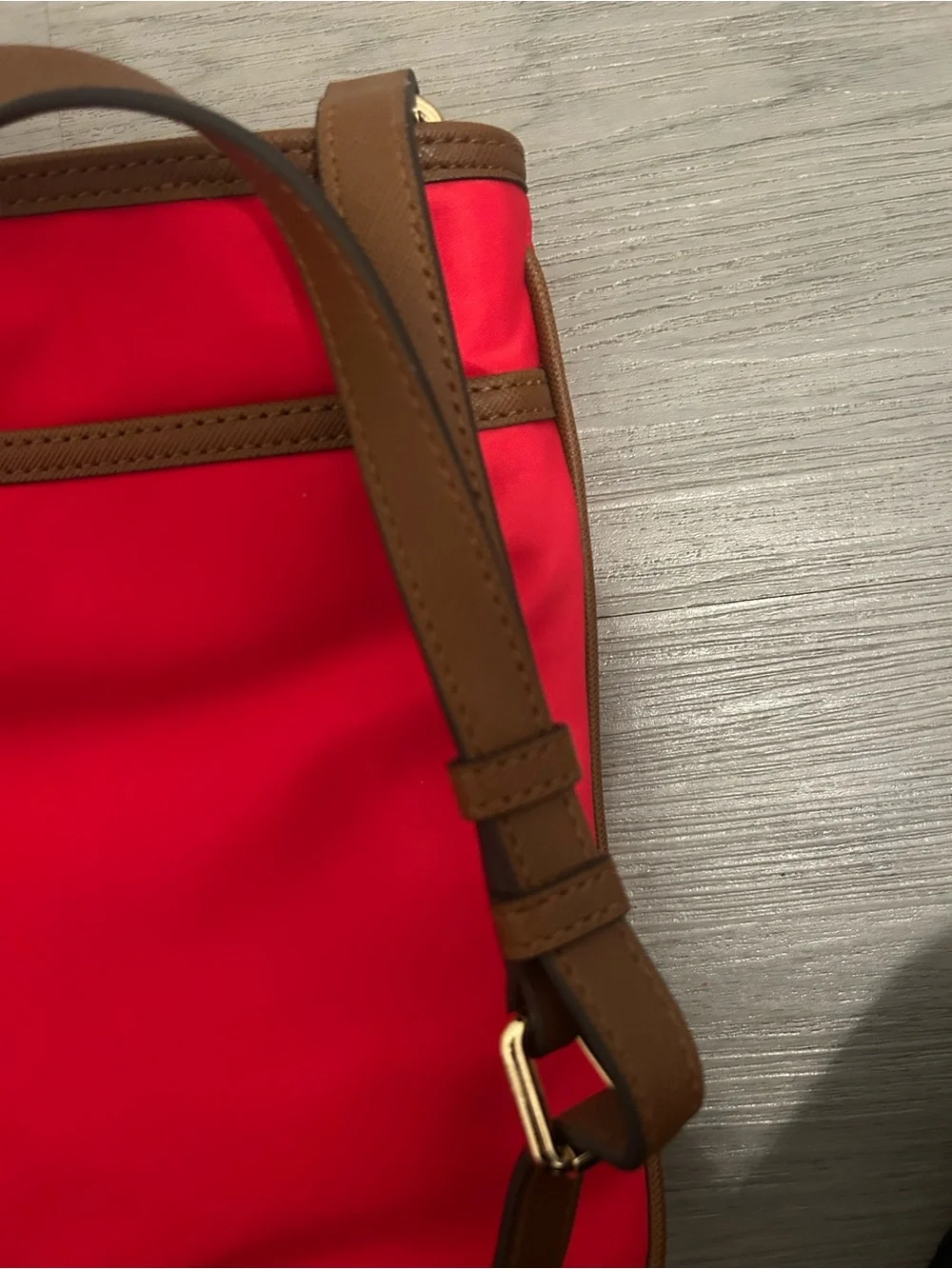 Michael Kors Red Crossbody with Brown Trim and Gold Hardware